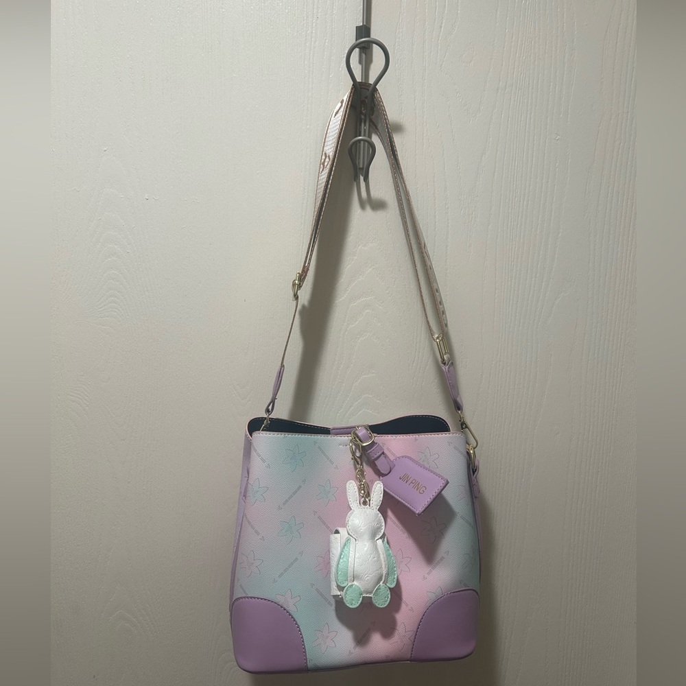 Pastel Lavender Gradient Crossbody Bag with Bunny Charm